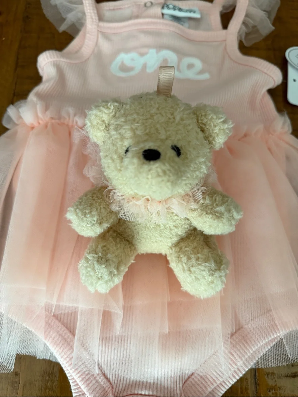 First Birthday peach dress with party hat